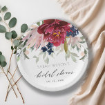 Red Burgundy Blush Blue Floral Brautparty Pappteller<br><div class="desc">Für weitere Anpassungen oder andere passende Artikel kontaktieren Sie mich bitte unter yellowfebstudio@gmail.com</div>