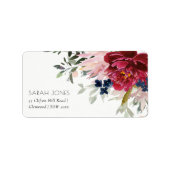 Red Burgundy Blush Blue Floral Bunch-Adresse Adressaufkleber (Vorne)