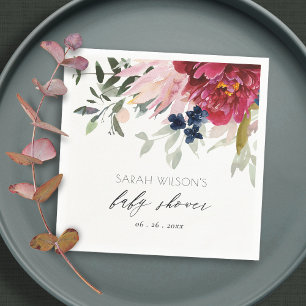 Red Burgundy Blush Blue Floral Bunch Baby Dusche Serviette