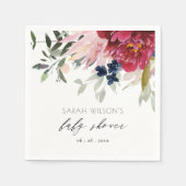 Red Burgundy Blush Blue Floral Bunch Baby Dusche Serviette (Vorderseite)