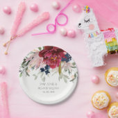 Red Burgundy Blush Blue Floral Wedding Bunch Pappteller (Party)