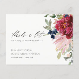 Red Burgundy Blush Blue Floral Wedding Danke Postkarte