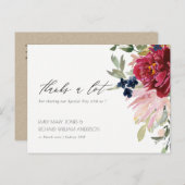Red Burgundy Blush Blue Floral Wedding Danke Postkarte (Vorne/Hinten)