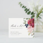 Red Burgundy Blush Blue Floral Wedding Danke Postkarte (Stehend Vorderseite)