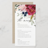Red Burgundy Blush Blue Floral Wedding Menu Card Dankeskarte (Vorne/Hinten)