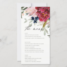 Red Burgundy Blush Blue Floral Wedding Menu Card Dankeskarte