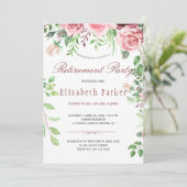 Red Burgundy Blush Pink Roses Rentirement Party Einladung (Stehend Vorderseite)