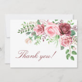 Red Burgundy Blush Pink Roses Wedding Dankeskarte (Vorderseite)