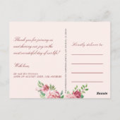 Red Burgundy Blush Pink Roses Wedding Postkarte (Rückseite)