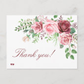 Red Burgundy Blush Pink Roses Wedding Postkarte (Vorderseite)