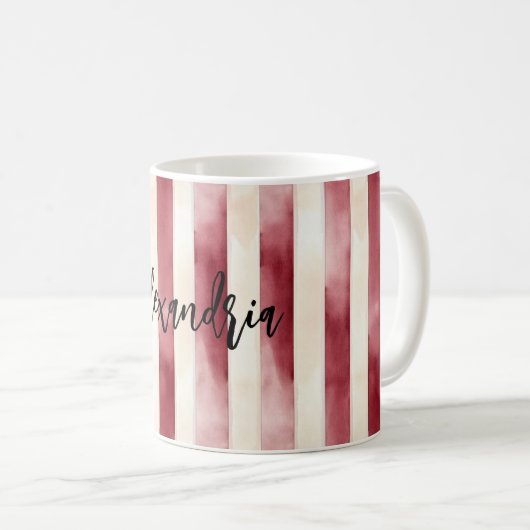 Red Burgundy Cream Stripes Christmas Kaffeetasse (VorderseiteRechts)