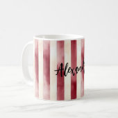 Red Burgundy Cream Stripes Christmas Kaffeetasse (Vorderseite Links)