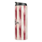 Red Burgundy Cream Stripes Christmas Thermosbecher (Nach rechts gedreht)