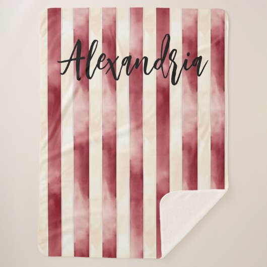 Red Burgundy Cream Stripes Flowers Leaves Sherpadecke (Vorderseite)