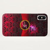 RED BURGUNDY DAMASK RIBBON GEM MONOGRAM Case-Mate iPhone HÜLLE (Rückseite (Horizontal))