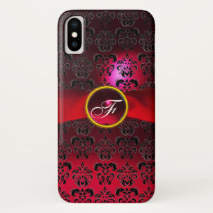 RED BURGUNDY DAMASK RIBBON GEM MONOGRAM iPhone X HÜLLE
