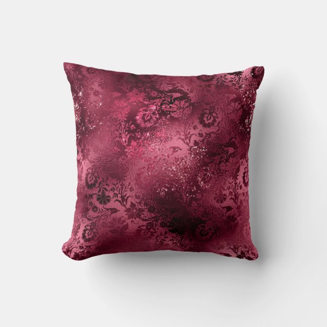 Red Burgundy Damask Verziert Kissen (Vorderseite)