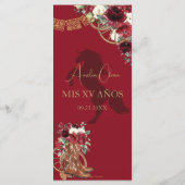 Red Burgundy Floral Charro Quinceañera XV Menü Programm (Rückseite)