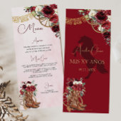 Red Burgundy Floral Charro Quinceañera XV Menü Programm