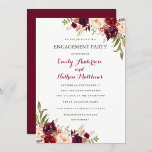 Red Burgundy Floral Fall Engagement Party Card Einladung