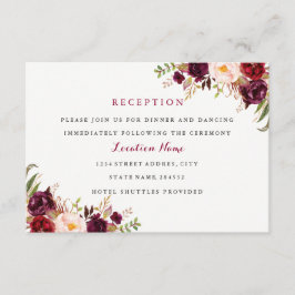 Red Burgundy Floral Hochzeit im Herbst Empfang Car Begleitkarte