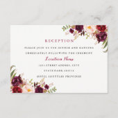 Red Burgundy Floral Hochzeit im Herbst Empfang Car Begleitkarte (Vorderseite)