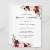 Red Burgundy Floral Housewarming Party Einladung (Vorderseite)