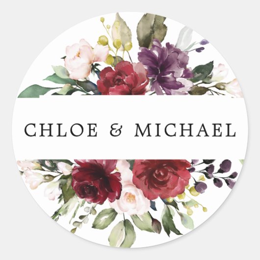 Red Burgundy Floral Wedding Umschlag Aufkleber (Vorderseite)