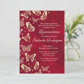 Red Burgundy Gold Butterfly Mis Quince 15 Geburtst Einladung (Stehend Vorderseite)