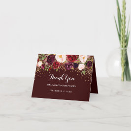 Red Burgundy Gold Floral Wedding Dankeschön Karte