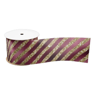 Red Burgundy Gold Glitzer Streifen Satinband