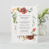Red Burgundy Greenery Eucalyptus Floral Wedding Einladung (Stehend Vorderseite)