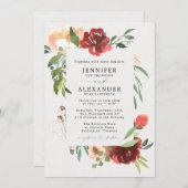 Red Burgundy Greenery Eucalyptus Floral Wedding Einladung (Vorne/Hinten)