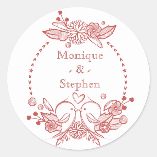 Red Burgundy LoveBirds Personalisierter Name Runder Aufkleber (Vorderseite)