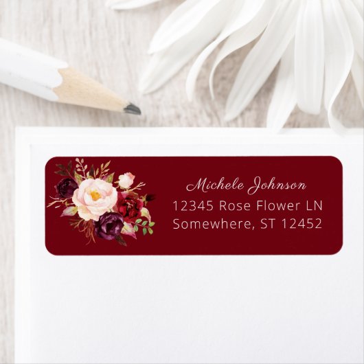 Red Burgundy Marsala Floral Rücksendeadresse 2 (Insitu)