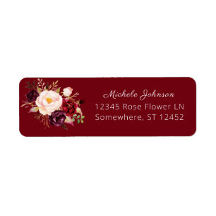 Red Burgundy Marsala Floral Rücksendeadresse 2