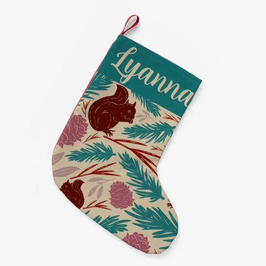 Red Burgundy Pattern Retro Gemütlicher Weihnachtsg Kleiner Weihnachtsstrumpf (Vorderansicht (hängend))