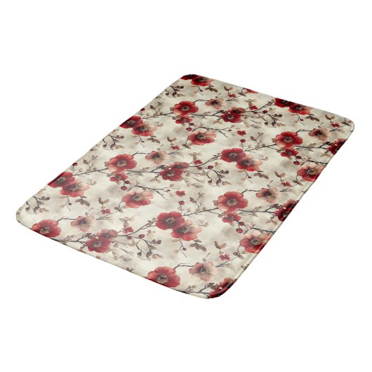 Red Burgundy Pink Blume Buds Pattern Badematte (Schrägansicht)