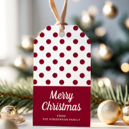 Red Burgundy Polka Dots Frohe Weihnachten Geschenkanhänger