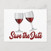 Red Burgundy Save the Date Weingläser Hochzeit Ankündigungspostkarte (Vorderseite)