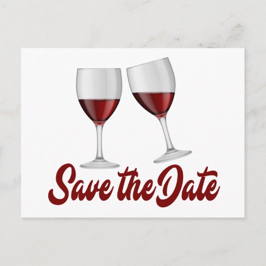 Red Burgundy Save the Date Weingläser Hochzeit Ankündigungspostkarte (Vorderseite)