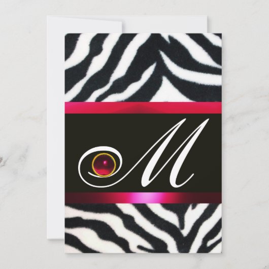 RED BURGUNDY SCHWARZ-WEISS ZEBRA FUR MONOGRAM EINLADUNG (Vorderseite)