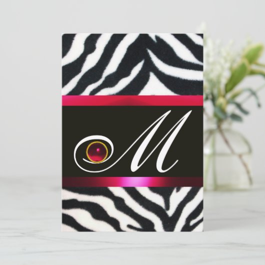 RED BURGUNDY SCHWARZ-WEISS ZEBRA FUR MONOGRAM EINLADUNG (Stehend Vorderseite)