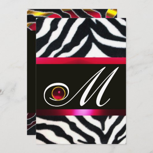 RED BURGUNDY SCHWARZ-WEISS ZEBRA FUR MONOGRAM EINLADUNG (Vorne/Hinten)