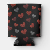 Red Burgundy Silver Glitter Hearts on Black Dosenkühler (Vorderseite)