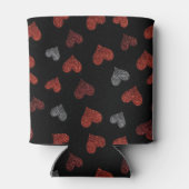 Red Burgundy Silver Glitter Hearts on Black Dosenkühler (Rückseite)