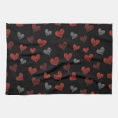 Red Burgundy Silver Glitter Hearts on Black Geschirrtuch (Horizontal)