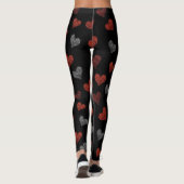 Red Burgundy Silver Glitter Hearts on Black Leggings (Rückseite)