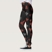 Red Burgundy Silver Glitter Hearts on Black Leggings (Links)