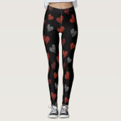 Red Burgundy Silver Glitter Hearts on Black Leggings (Vorderseite)